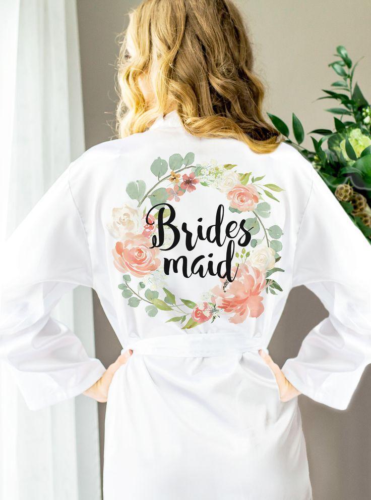 زفاف - Bridal Party Robes For Bride & Bridesmaid, Floral Personalized Bridal Party Robes For Bride To Be, Personalized Custom Gifts (Item - ROB100)