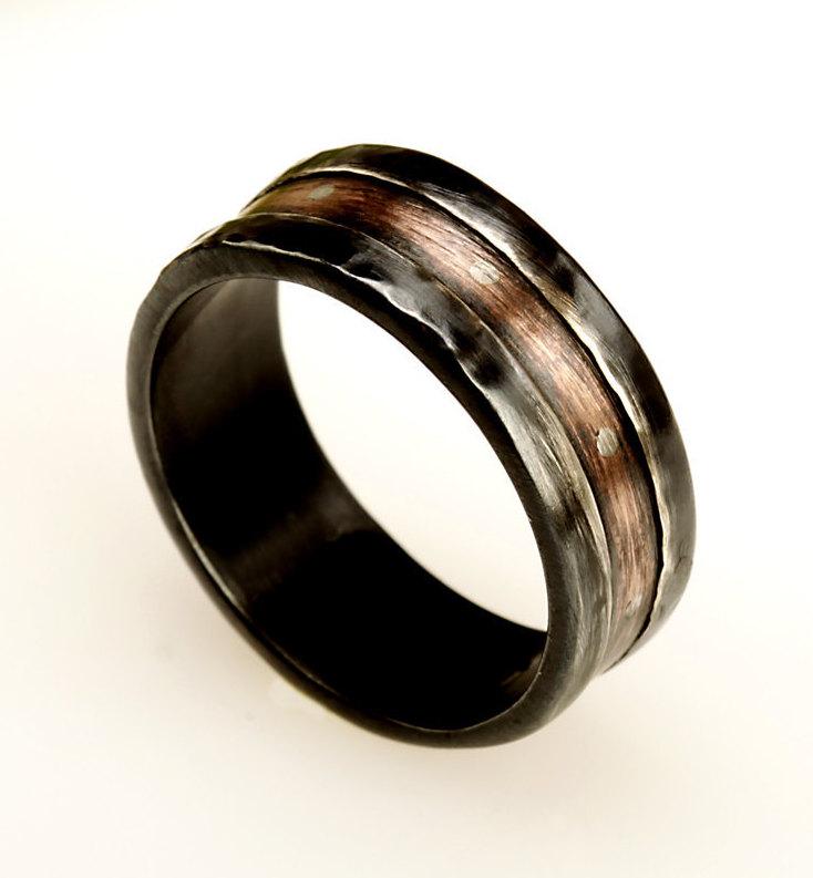 زفاف - Rustic Silver Copper Mens Ring, Mens Wedding Band, Unique men's ring, Sterling Silver Copper, Mens Ring, Man's Engagement Ring,   RS-1087