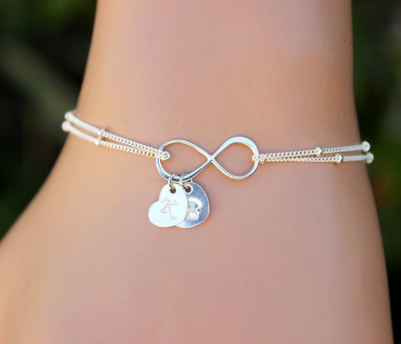 Mariage - Valentine Heart Bracelet, Infinity Bracelet , Initial Bracelet ,Bridesmaids, Monogram,Friendship, Heart initial bracelet, Personalized Gifts