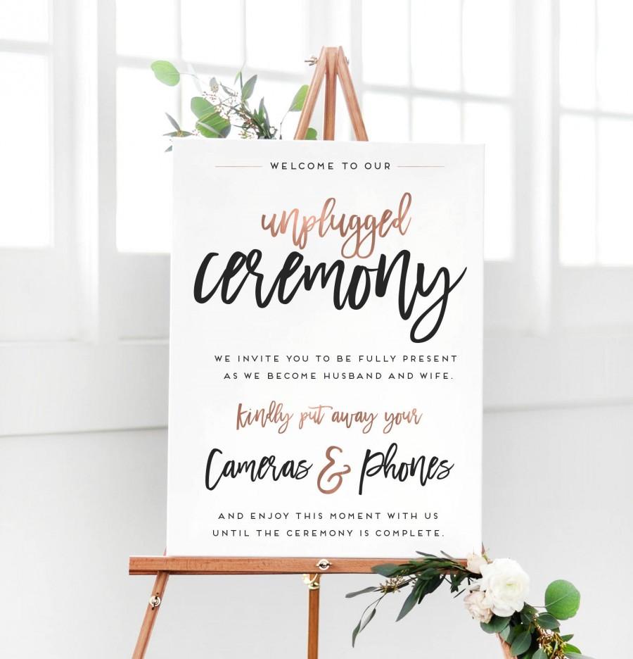 Свадьба - Rose Gold Unplugged Ceremony Sign for No Phones Wedding Ceremony Sign - Unplugged Welcome Sign - The Penny Set by Miss Design Berry