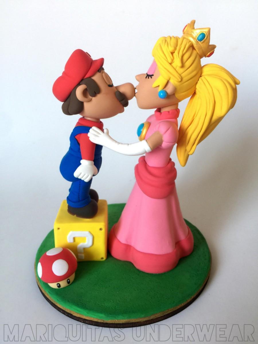 Wedding - Mario Bros & Peach Wedding Topper Clay Nintendo Doll