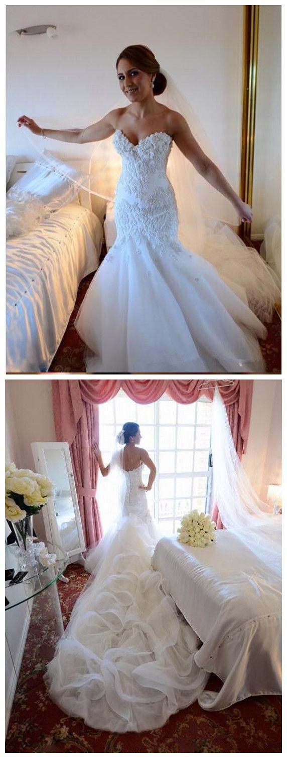 Wedding - Sexy Mermaid Tulle Appliques Wedding Dress Long Train With Ruffles Bridal Dresses Bridal Gowns From BallaDresses