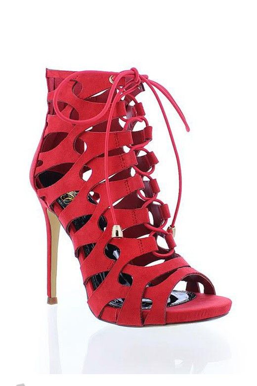 Hochzeit - "LOLA" Red Caged Lace Up Peep Toe Heel