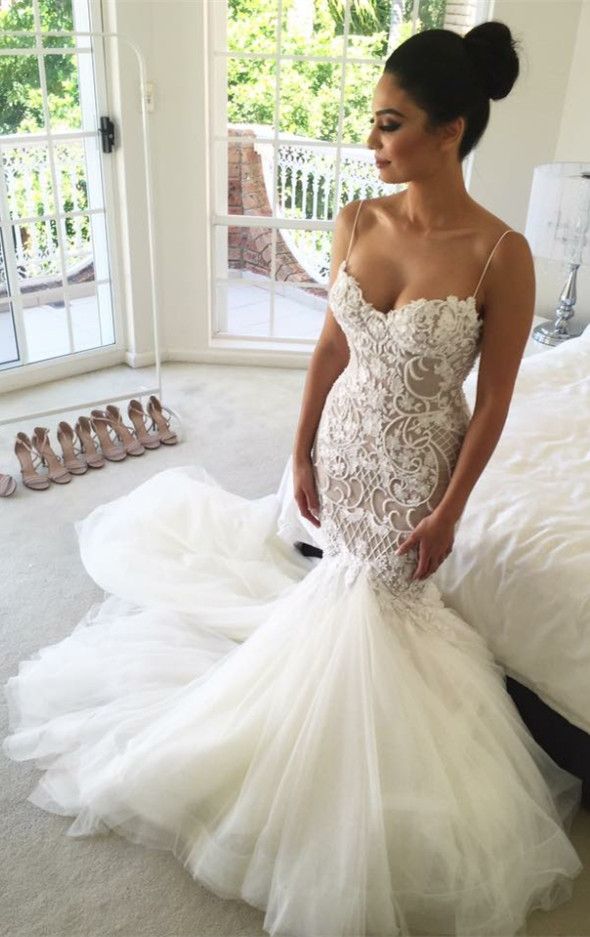 Свадьба - Delicate Mermaid Sweetheart Sleeveless Court Train Wedding Dress With Lace
