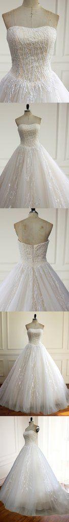 Mariage - Strapless A Line Lace Wedding Bridal Dresses, Custom Made Wedding Dresses, Affordable Wedding Bridal Gowns, WD235