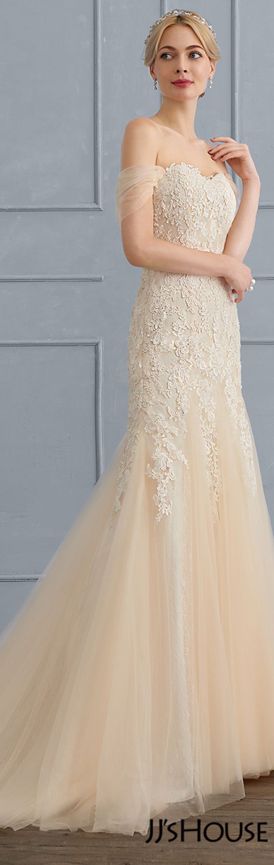 Wedding - Trumpet/Mermaid Sweetheart Sweep Train Tulle Lace Wedding Dress (002107839)