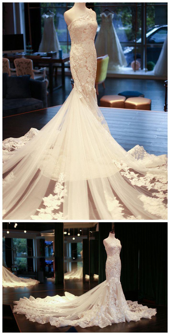 Свадьба - One-shoulder Wedding Dress, Wedding Dress,Wedding Dress,Wedding Gown,Bridal Gown,Bride Dresses, Mermaid Bridal Dress,Long Bridal Dresses,Lace Wedding From Mfprom