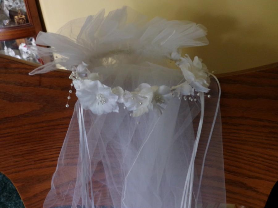 زفاف - Vintage Bridal head piece, beaded pearls veil, wedding, veil, Bridal wear, White wedding veil, Wedding