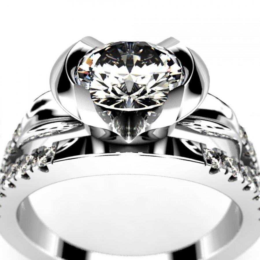 Wedding - Enchanted Rose 1 Carat Moissanite and Diamond Engagement Ring, Forever One Moissanite Diamond Alternative Engagement Ring, Size 5