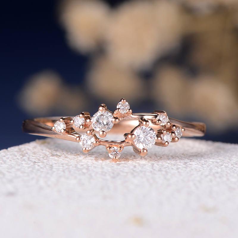 زفاف - Diamond Cluster Ring Twig Engagement Ring Floral Unique Wedding Band Snowflake Rose Gold Dainty Flower Mini Gift Anniversary Promise Women