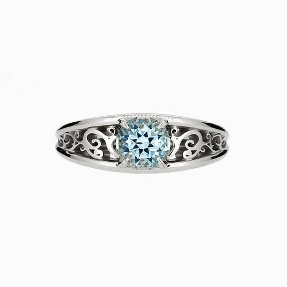زفاف - Filigree Celui engagement ring with Aquamarine, white gold, rose gold, yellow gold, unique engagement ring, light blue solitaire, vintage