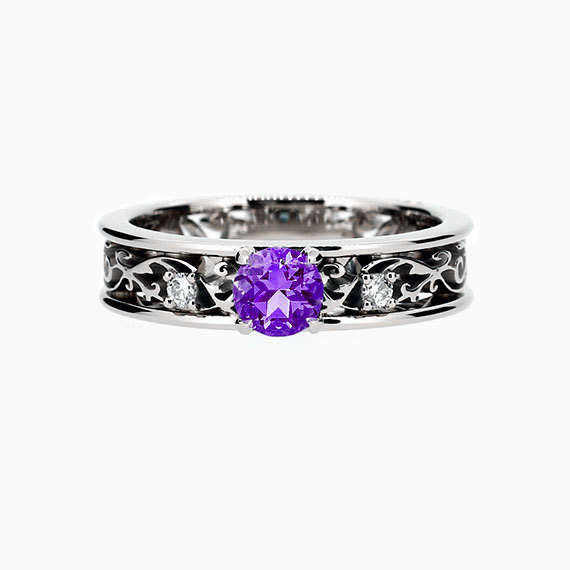 Wedding - Royal filigree ring with amethyst and diamonds, white gold, rose gold, yellow gold, filigree, engagement ring, Diamond, purple, unique rings