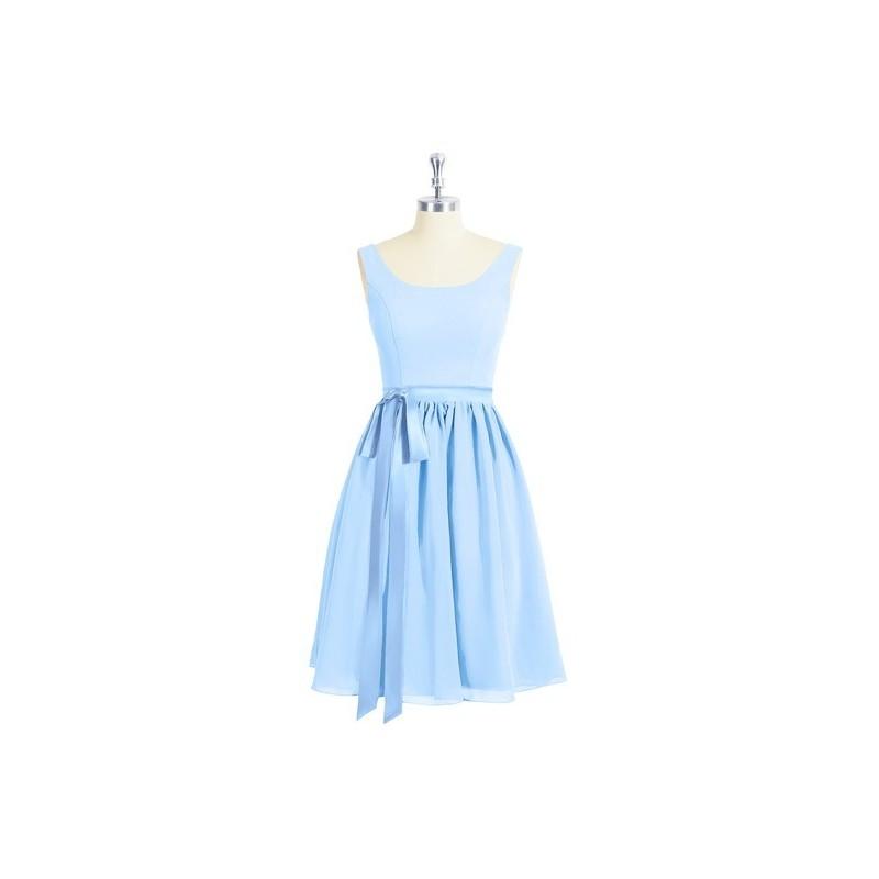 زفاف - Sky_blue Azazie Mila - Knee Length Scoop Chiffon And Charmeuse Scoop Dress - Charming Bridesmaids Store