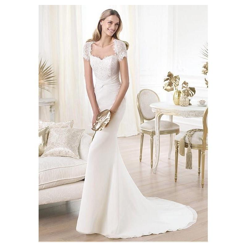 زفاف - Alluring Chiffon Sheath Queen Anne Neckline Natural Waistline Wedding Dress - overpinks.com