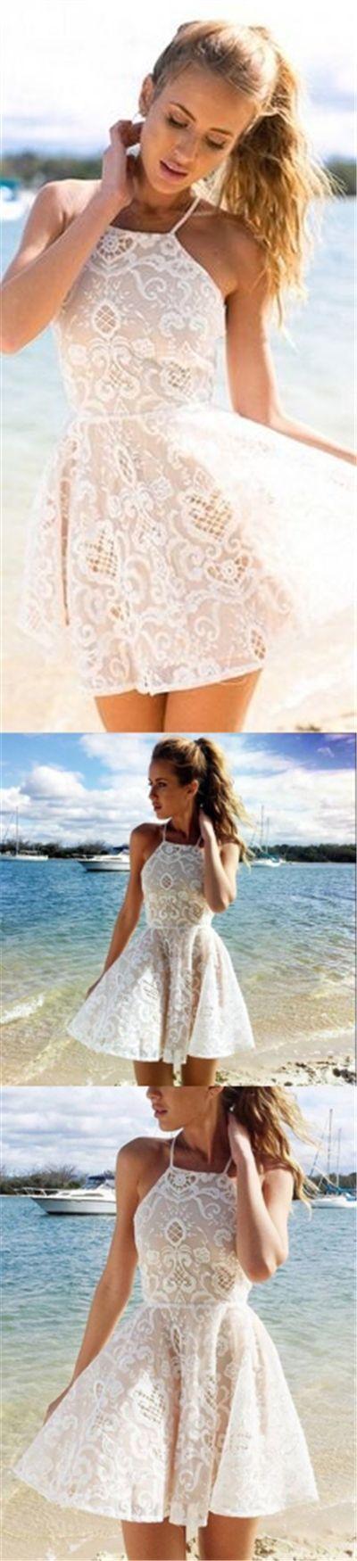 Mariage - 2017 Homecoming Dress Halter Lace Ivory Short Prom Dress Party Dress JK133