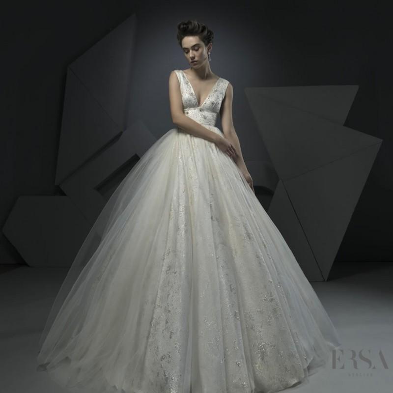 Wedding - Ersa Atelier Spring/Summer 2018 Miss Ruth V-Neck Elegant Beading Chapel Train Sleeveless Tulle Ivory Ball Gown Bridal Gown - Top Design Dress Online Shop
