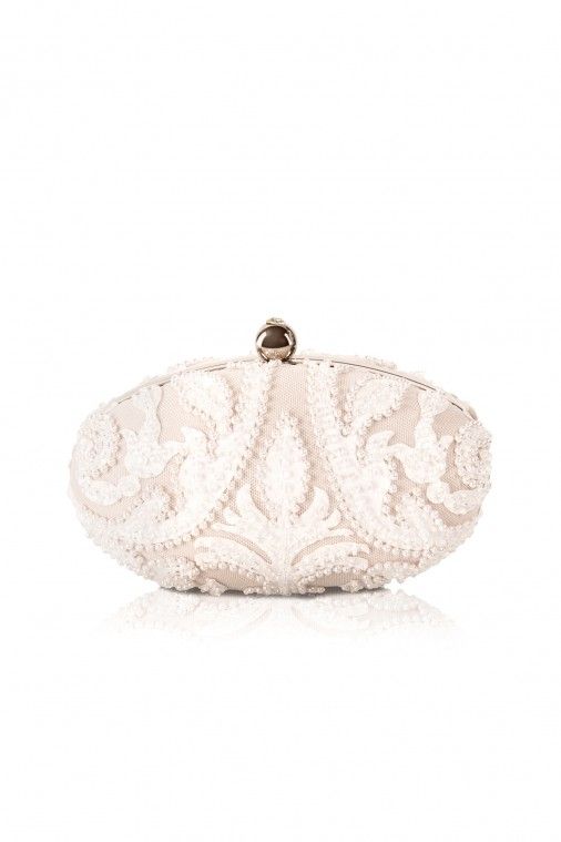 Mariage - Beaded Laser Cut Embroidery Oval Clutch