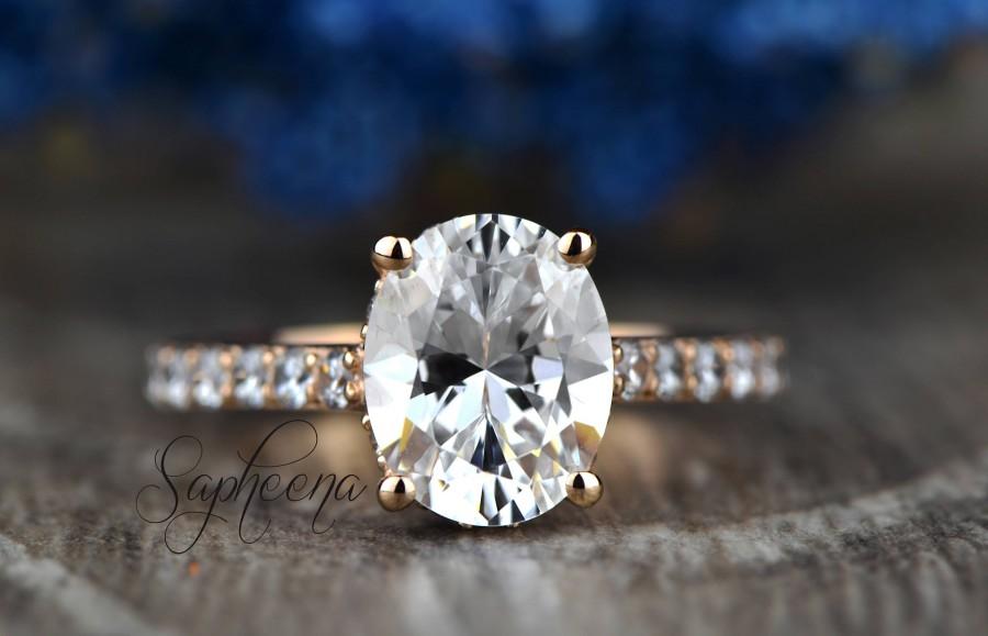 Свадьба - White Oval Cut Sapphire Engagement Ring in 14k Rose/White or Yellow Gold, Sapphire Wedding Ring, Gemstone Promise Ring, Bridal by Sapheena