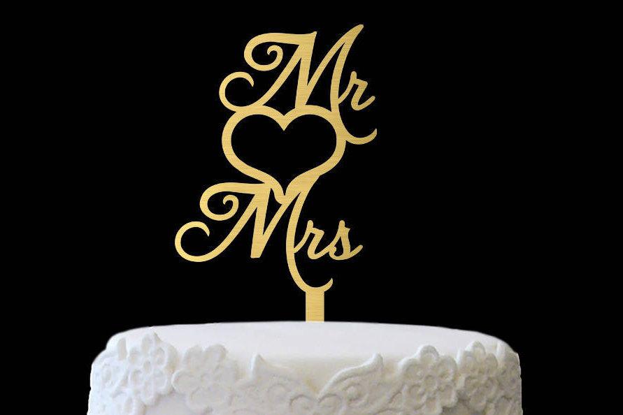 Wedding - Bridal Shower Cake Topper, Cake Topper Mr and Mrs, Gold Cake Topper, Cake Topper for Wedding, Wedding Cake Decor, Mr and Mrs Cake Topper