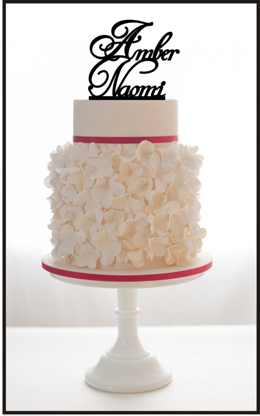 Hochzeit - Custom Wedding Cake Topper Personalized With Groom and Bride Names, choice of color