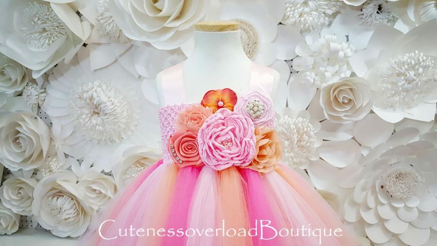 Wedding - Pink/Peach and Coral Tutu Dress Flower Girl Tutu Dress-Tutu Dress-Girl Tutu-Wedding Tutu-Girl Tutu-Halloween Tutu.