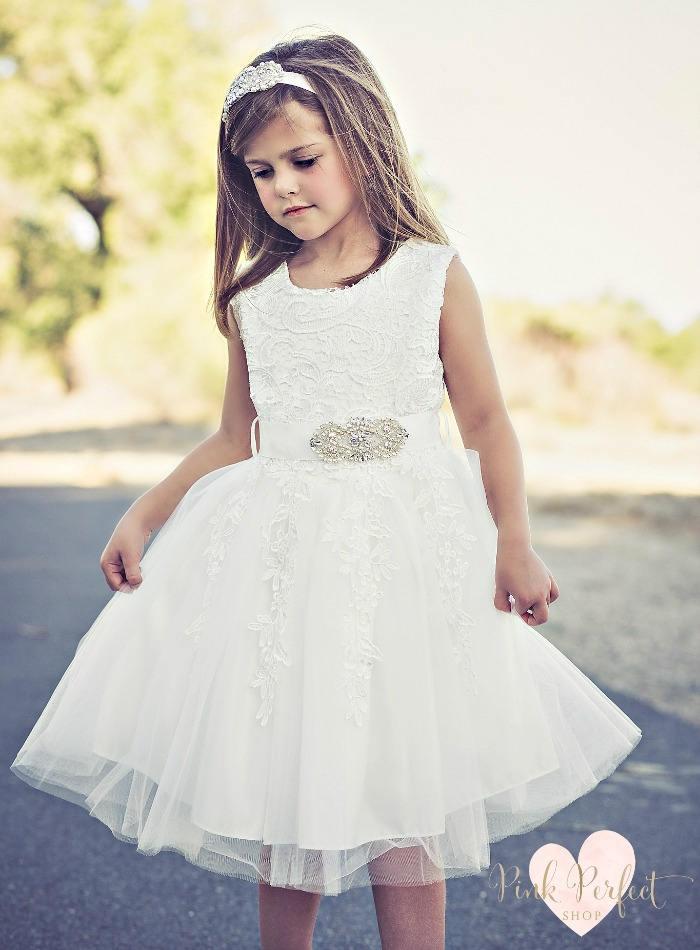 Wedding - Flower Girl dress, lace flower girl dress,girls lace dress, baby white lace dress, tulle flower girl dress, birthday dress, first communion
