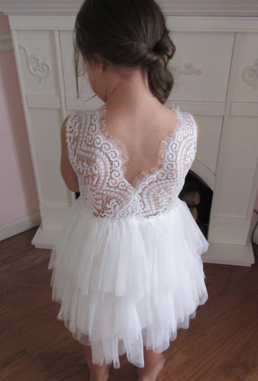 Wedding - White flower girl dress,White lace dress,White tutu dress,White tulle dress, Bridesmaid,Birthday,Wedding, Holiday,Party, Rustic wedding
