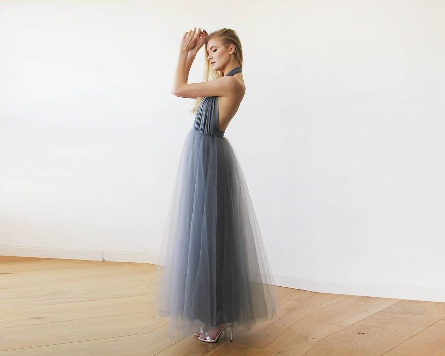 Mariage - Dark Grey Halter and Tulle Maxi Gown 1121