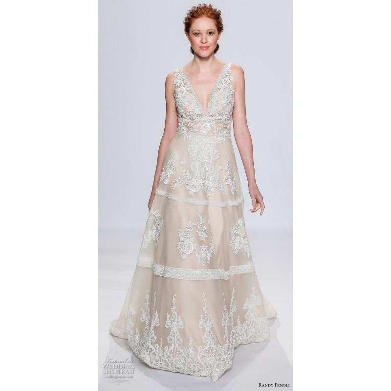 Wedding - Randy Fenoli Spring/Summer 2018 Sleeveless Sweep Train Aline V-Neck Vintage Champagne Tulle Appliques Dress For Bride - Customize Your Prom Dress