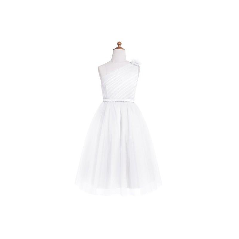 زفاف - White Azazie Lilo JBD - Satin And Tulle One Shoulder Side Zip Knee Length Dress - Cheap Gorgeous Bridesmaids Store
