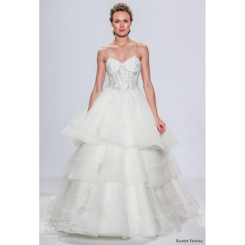 Wedding - Randy Fenoli Spring/Summer 2018 Sexy Ivory Sweep Train Ball Gown Sleeveless Strapless Appliques Tulle Wedding Gown - Branded Bridal Gowns