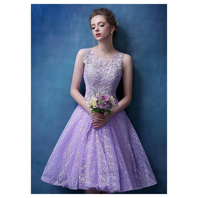 زفاف - Marvelous Lace Scoop Neckline A-Line Homecoming Dresses With Lace Appliques - overpinks.com