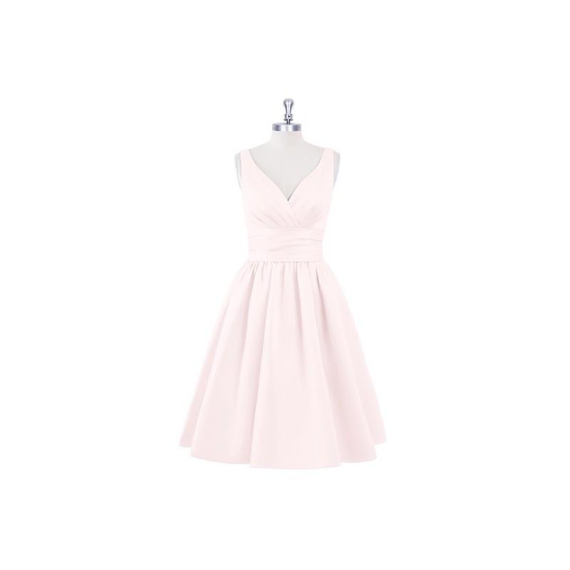 زفاف - Blushing_pink Azazie Alexandra - V Neck Back Zip Satin Knee Length Dress - Charming Bridesmaids Store
