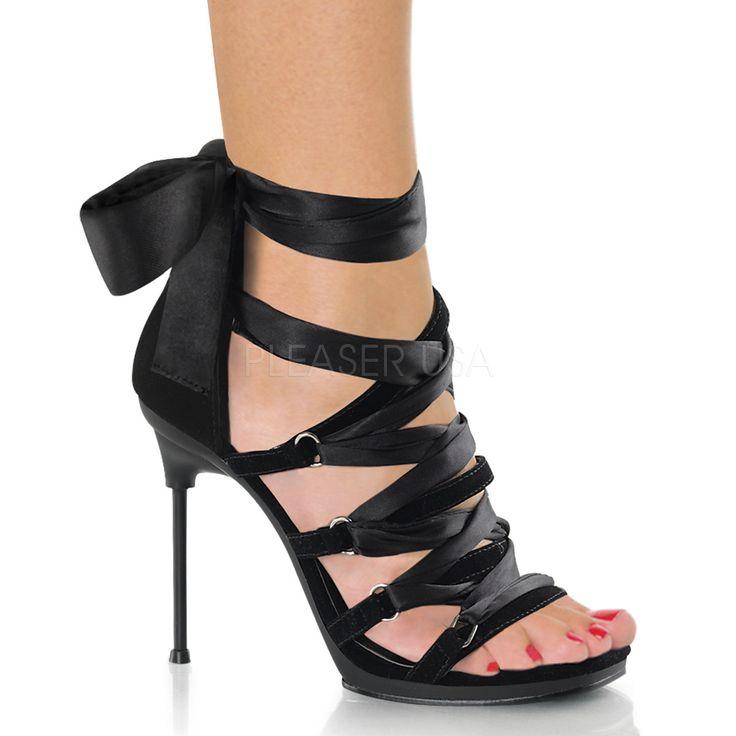 زفاف - FABULICIOUS CHIC-26 Black Velvet-Satin-Black Matte Lace Up Sandals