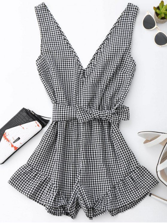 Mariage - Checked Plunge Romper