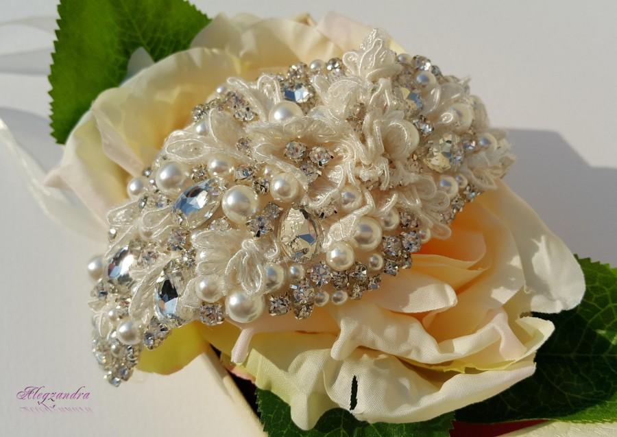 زفاف - Bridal Cuff Bracelet, French Lace Pearls and Crystals Cuff Bracelet ,Bridal Cuff Jewelry, Carellya Bridal Cuff, Wedding Cuff, - $98.99 USD