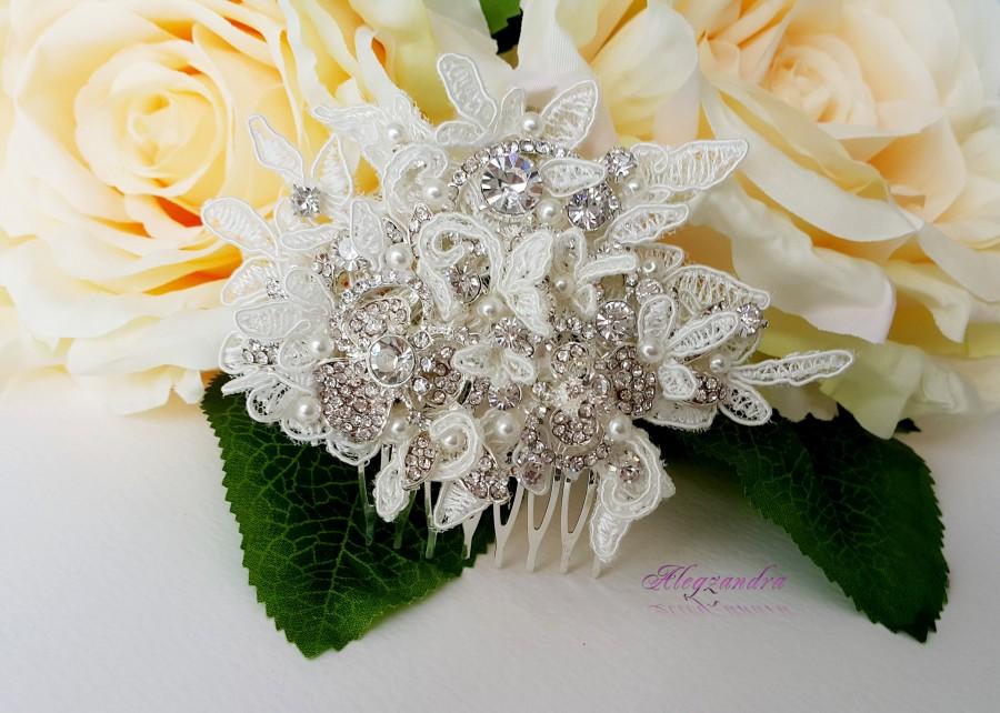 زفاف - Wedding Hair Comb, Bridal Hair Comb, Floral, Lace Hair Comb, Crystal Bridal Headpiece, Lace Headpiece, Bridal Hair Vine, Wedding Head Piece - $39.99 USD