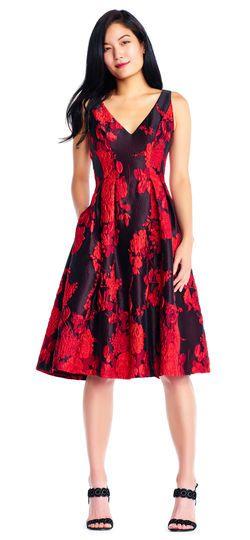 Mariage - Scarlett Floral Jacquard Midi Dress With V-Neck