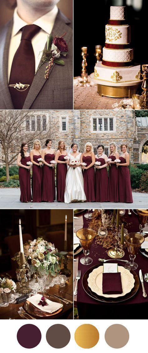 Mariage - Six Beautiful Burgundy Wedding Colors In Shades Of Gold