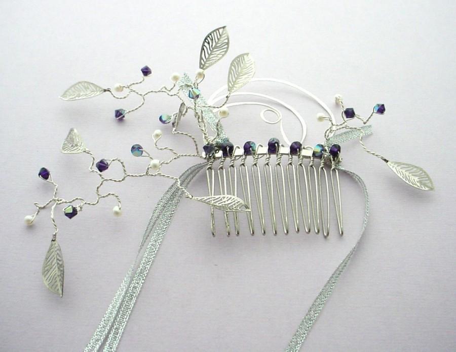 زفاف - Bridal Hair Comb - Leaves, Pearls, & Swarovski Crystals on Sterling Silver, Custom Colors, Inspired by the Film Labyrinth, Free Shipping