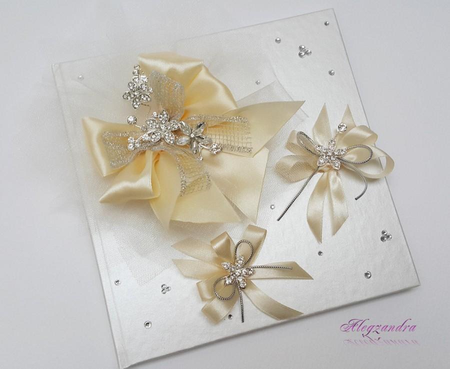 Mariage - Crystal Wedding Guest Book, Ivory Wedding Guest Book, Crystal Brooch Wedding Guest Book - $79.99 USD
