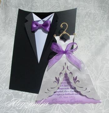 Hochzeit - 100 Handmade Wedding Invitation "Bridal Gown" and 100 Boxes "Groom Suit" - $700.00 USD