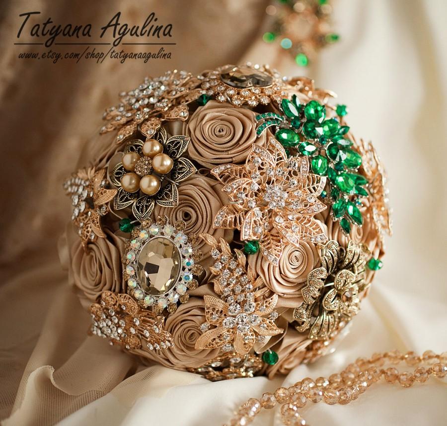 Свадьба - Bridal Bouquet, Green Wedding Bouquet, Brooch Bouquet Champagne Bouquet Green Bouquet Emerald Bouquet Gold Bouquet Gold Wedding Chic Bouquet