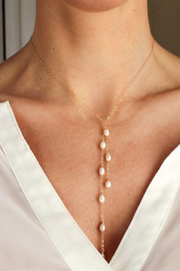 زفاف - Pearl Tendril Lariat Tie Necklace - Christine Elizabeth Jewelry