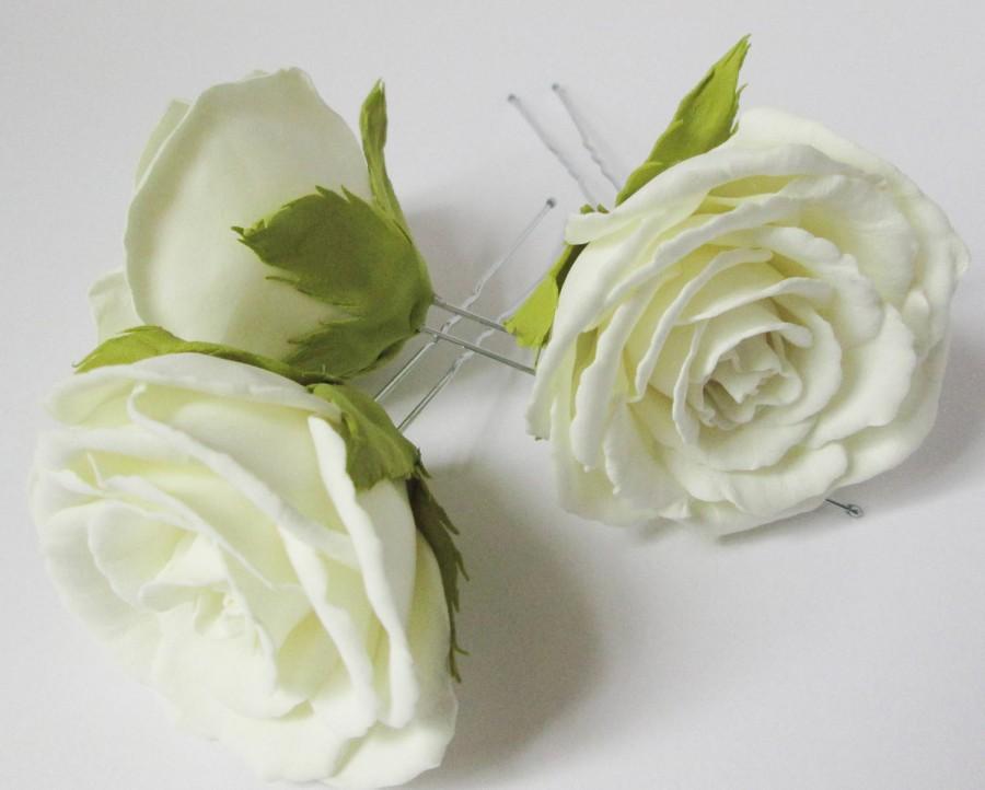 Свадьба - Wedding hair pins Flower hair pins Bridal hair pin White hair pins Set bridal hair pins Bridesmaid accessory Traditional wedding Rose hair