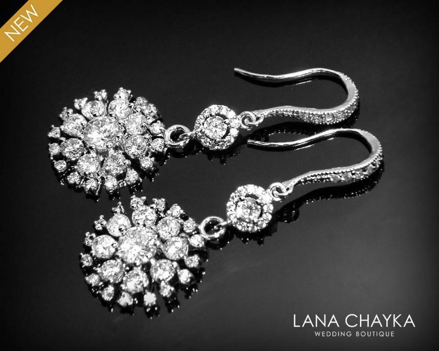 Wedding - Cubic Zirconia Bridal Earrings Crystal Chandelier Wedding Earrings Luxury CZ Wedding Earrings Clear CZ Dangle Earring Bridal Crystal Jewelry - $36.90 USD