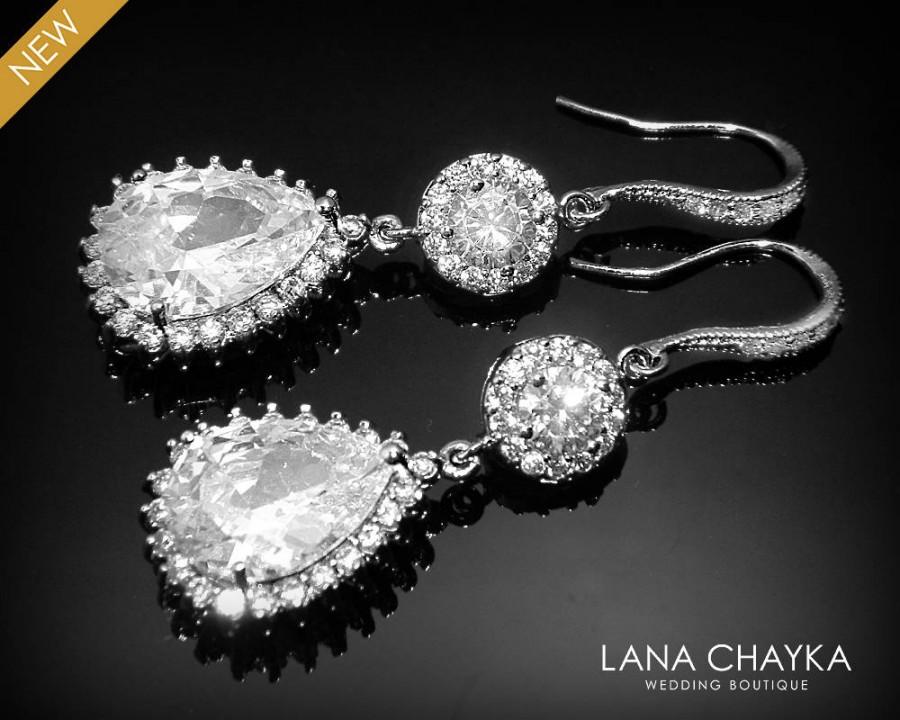Wedding - Cubic Zirconia Bridal Earrings Crystal Chandelier Wedding Earrings CZ Dangle Earrings Bridal Jewelry Vintage Style Earrings Prom CZ Earrings - $43.00 USD