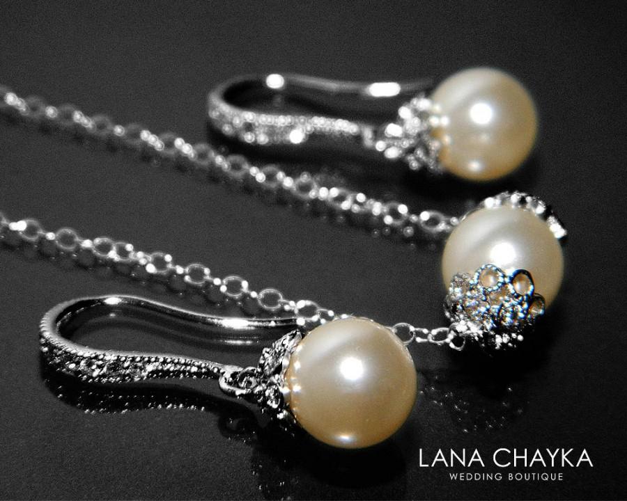 زفاف - Ivory Pearl Jewelry Set FREE US Shipping Swarovski 8mm Bridal Necklace&Earrings Set Small Pearl Silver Set Bridesmaids Wedding Pearl Jewelry - $25.50 USD
