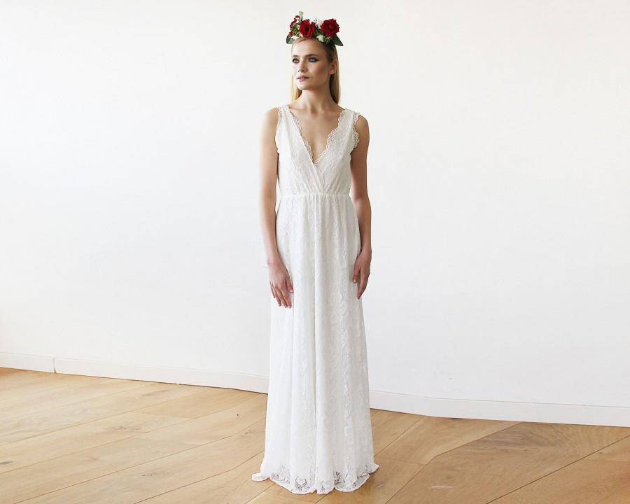زفاف - Sleeveless Ivory Lace Wedding Gown, Lace boho bridal dress 1150