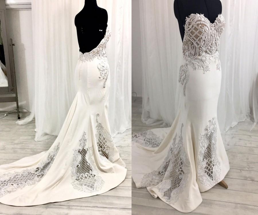 Mariage - Low Back Wedding Dress, Lace Wedding Dress, Strapless Wedding Dress, Corset Wedding Dress, Mermaid Wedding Dress